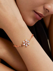 Copper Pear Cut Cubic Zirconia White Gold Flower Link Chain Bracelet Women