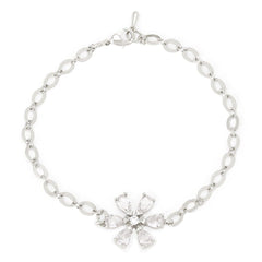 Copper Pear Cut Cubic Zirconia White Gold Flower Link Chain Bracelet Women