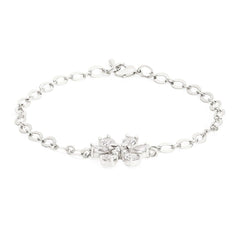Copper Pear Cut Cubic Zirconia White Gold Flower Link Chain Bracelet Women