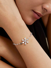 Copper Pear Cut Cubic Zirconia White Gold Flower Link Chain Bracelet Women