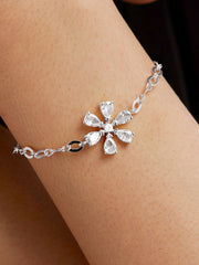 Copper Pear Cut Cubic Zirconia White Gold Flower Link Chain Bracelet Women