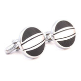 Round Black Silver Cufflinks In Box