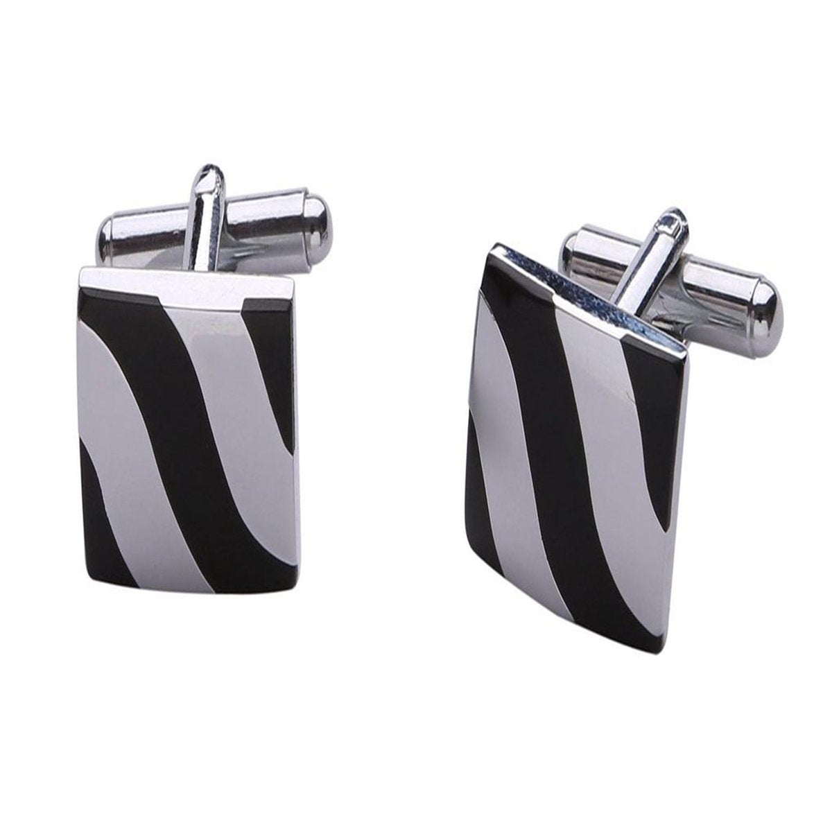 Square Black Stripes Cufflinks In Box