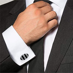 Oval Black Stripes Cufflinks In Box