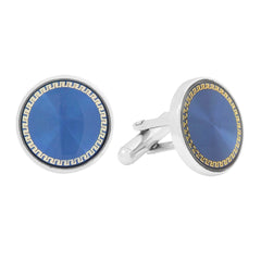 Round Blue Gold Cufflinks In Box