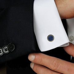 Round Blue Gold Cufflinks In Box