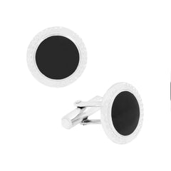 Round Black Crystal Cufflinks In Box