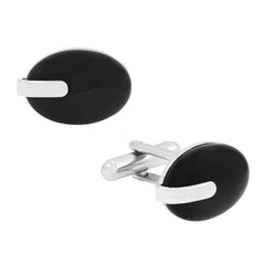 Oval Black Crystal Cufflinks In Box