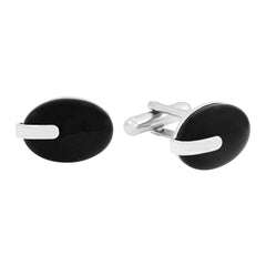 Oval Black Crystal Cufflinks In Box
