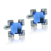 Square Blue Crystal Cufflinks In Box