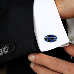 Oval Blue Checks Cufflinks In Box Group2