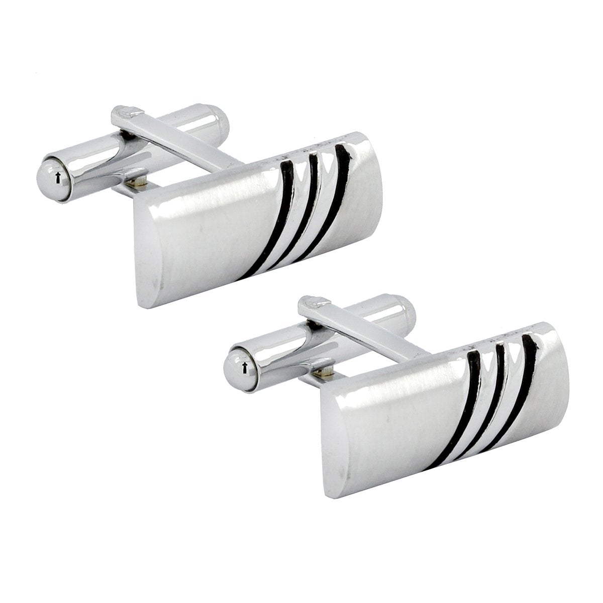 Rectangle Silver Stripes Cufflinks In Box