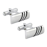 Rectangle Silver Stripes Cufflinks In Box