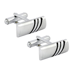 Rectangle Silver Stripes Cufflinks In Box