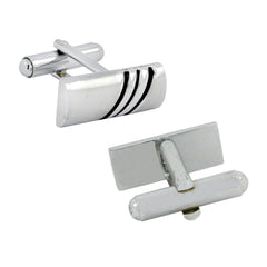 Rectangle Silver Stripes Cufflinks In Box