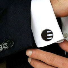 Round Grey Stripes Cufflinks In Box