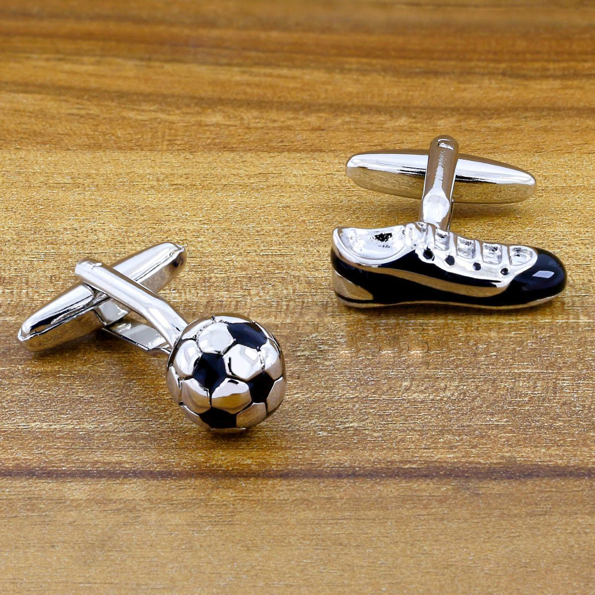 Silver Soccer Football Shoe Cufflinks In Box