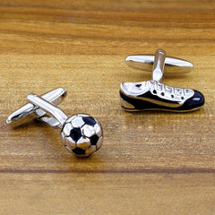 Silver Soccer Football Shoe Cufflinks In Box
