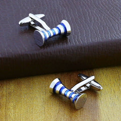 Ribbon Blue Bow Stripe Cufflinks In Box Group2