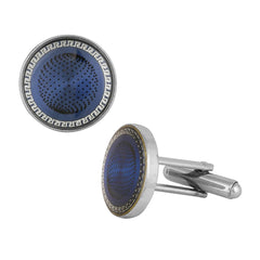 Round Blue Cufflinks In Box