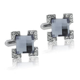 Square Grey Crystal Cufflinks In Box