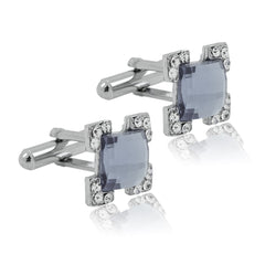 Square Grey Crystal Cufflinks In Box