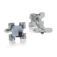 Square Grey Crystal Cufflinks In Box