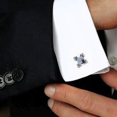 Square Grey Crystal Cufflinks In Box