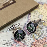 Round Black Compass Cufflinks In Box