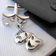 Venetian Mask Drama Silver Cufflinks In Box