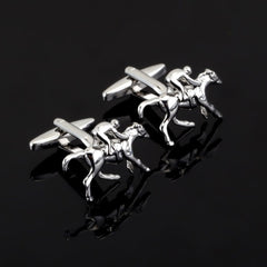 Jockey Derby Horse Silver Cufflinks In Box