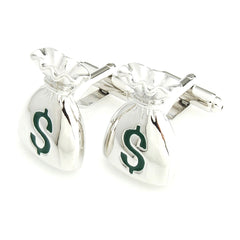 Money Bag Dollar Silver Cufflinks In Box