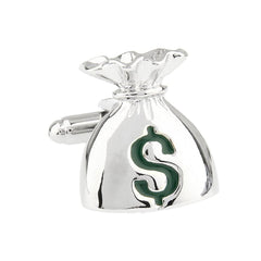 Money Bag Dollar Silver Cufflinks In Box