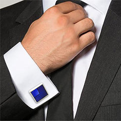 3D Square Blue Blue Cufflinks In Box