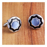 Round Blue Black Cufflinks In Box