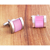 Rectangle Pink Crystal Cufflinks In Box