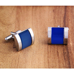 Rectangle Blue Crystal Cufflinks In Box
