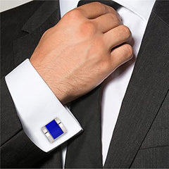 Rectangle Blue Crystal Cufflinks In Box Group2