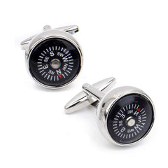 Round Compass White Cufflinks In Box