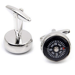 Round Compass White Cufflinks In Box