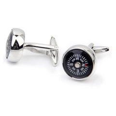 Round Compass White Cufflinks In Box