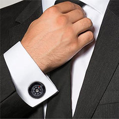 Round Compass White Cufflinks In Box
