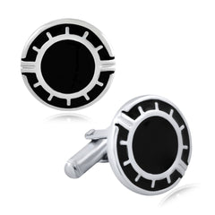 Round Black Cufflinks In Box