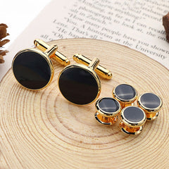 Gold Black Kurta Button Tuxedo Cufflinks In Box Group2
