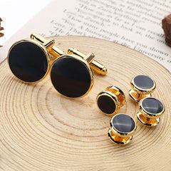 Gold Black Kurta Button Tuxedo Cufflinks In Box Group2