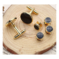 Gold Black Kurta Button Tuxedo Cufflinks In Box Group2
