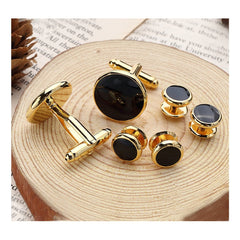 Gold Black Kurta Button Tuxedo Cufflinks In Box Group2