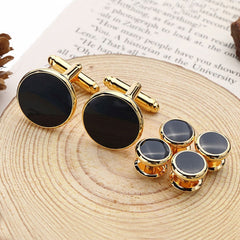 Gold Black Kurta Button Tuxedo Cufflinks In Box