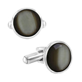 Round Black Crystal Cufflinks In Box