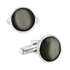 Round Black Crystal Cufflinks In Box